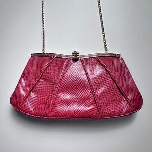 JUDITH LEIBER Stingray Evening Bag/ Red Convertible Purse with Golden Chain